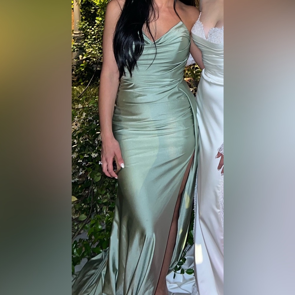 Amelia Couture Sage Green Slit Gown